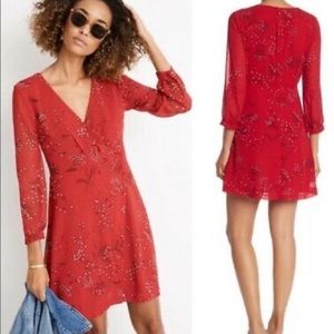 131 Madewell Hazelwood Red Floral Faux Wrap Mini Dress Size 4 Spring